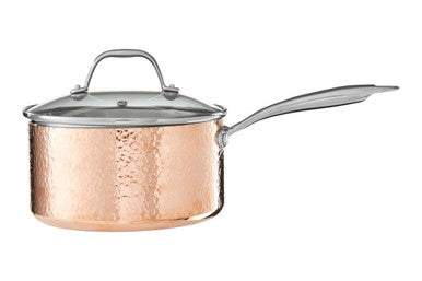 Orsina Minerva Copper Finish Hammered Saucepan with Lid - 20cm