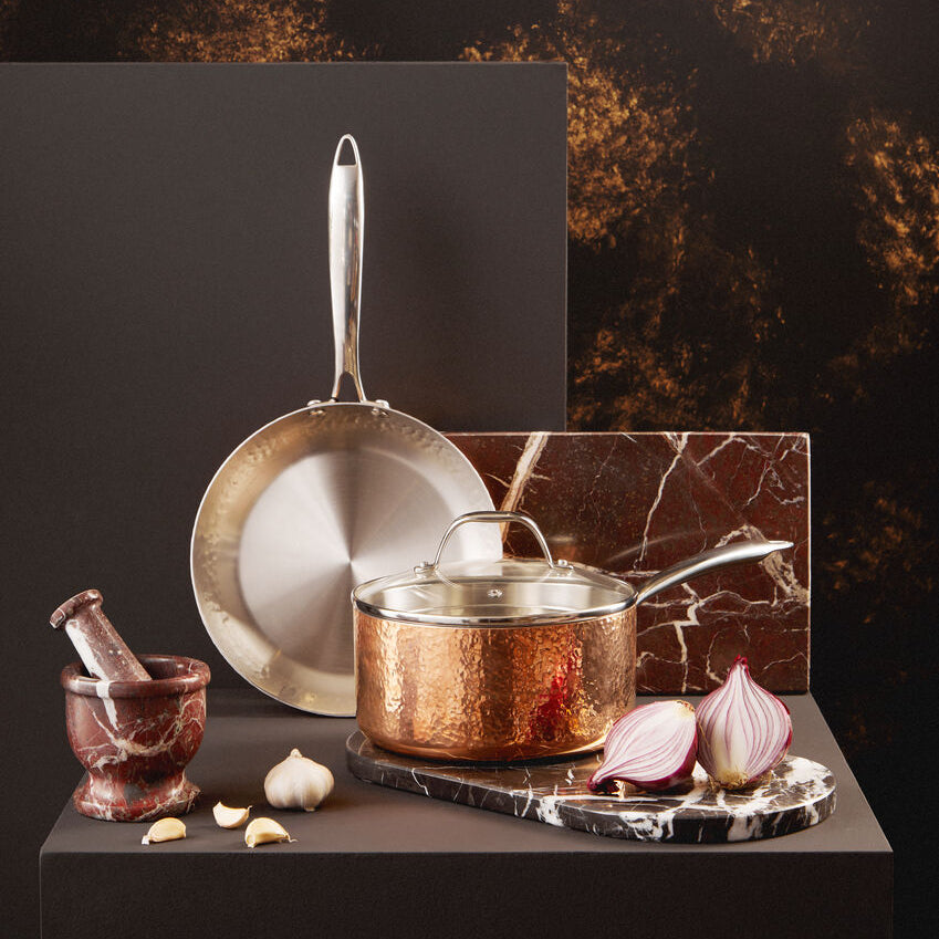 Orsina Minerva Copper Finish Hammered Saucepan with Lid - 20cm