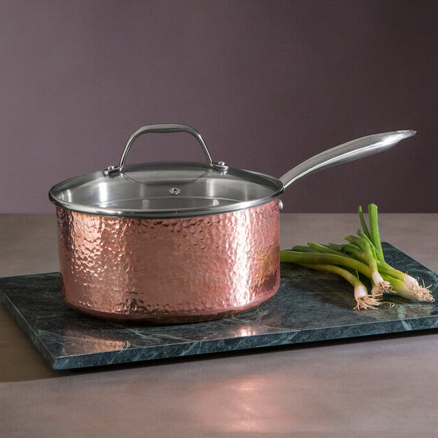 Orsina Minerva Copper Finish Hammered Saucepan with Lid - 20cm