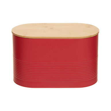 Orsina Alton Red Metal Bread Bin with Bamboo Lid
