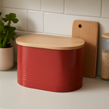 Orsina Alton Red Metal Bread Bin with Bamboo Lid