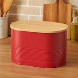 Orsina Alton Red Metal Bread Bin with Bamboo Lid