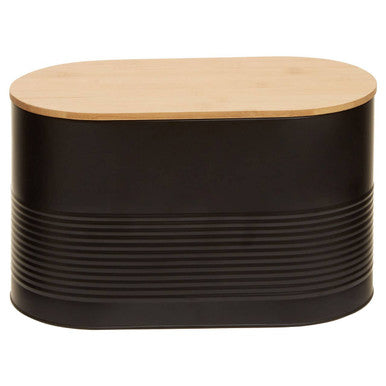 Orsina Alton Black Metal Bread Bin with Bamboo Lid