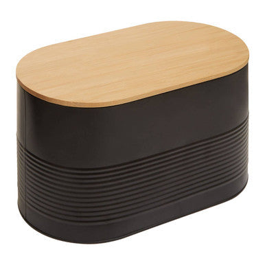 Orsina Alton Black Metal Bread Bin with Bamboo Lid