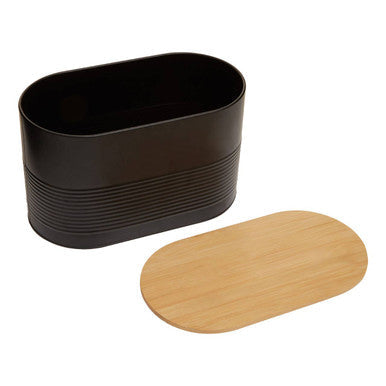 Orsina Alton Black Metal Bread Bin with Bamboo Lid