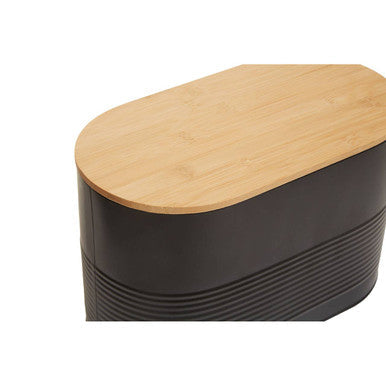 Orsina Alton Black Metal Bread Bin with Bamboo Lid