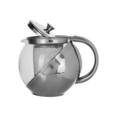 Orsina Fuso Grey Stainless Steel & Glass Teapot - 650ml