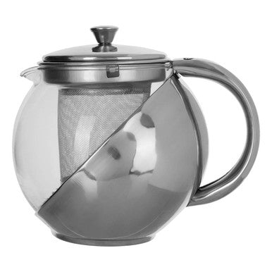 Orsina Fuso Grey Stainless Steel & Glass Teapot - 650ml
