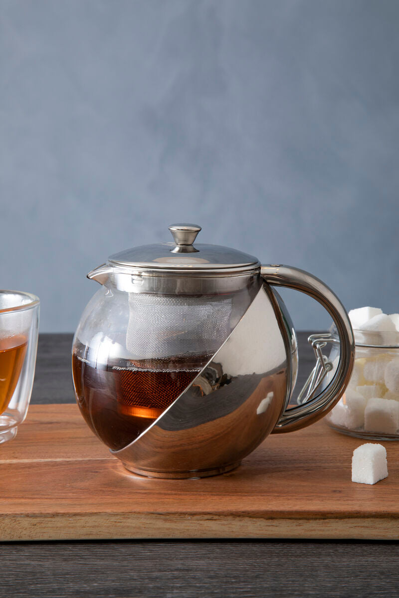 Orsina Fuso Grey Stainless Steel & Glass Teapot - 650ml