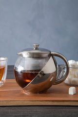 Orsina Fuso Grey Stainless Steel & Glass Teapot - 650ml
