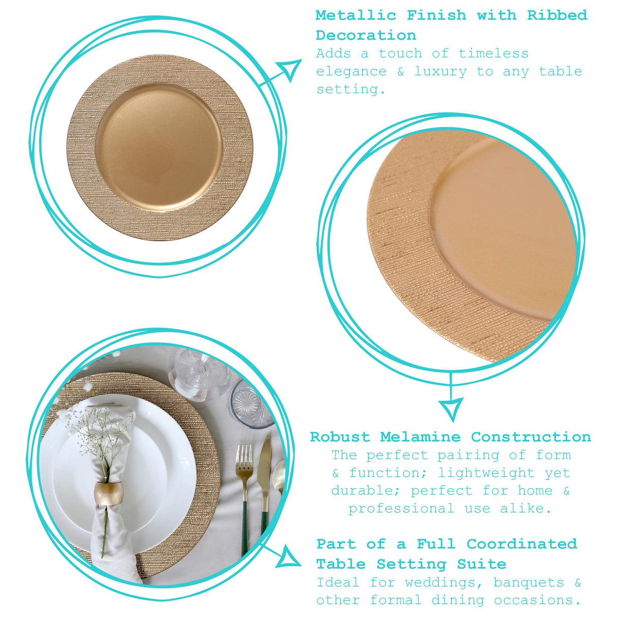 Rinkit Round Ribbed Charger Plates Set 33cm - 18pc