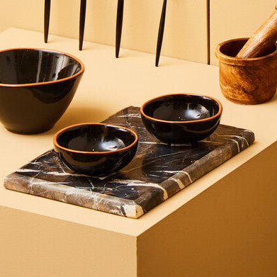Orsina Calisto Black Glazed Terracotta Bowls - Set of 2