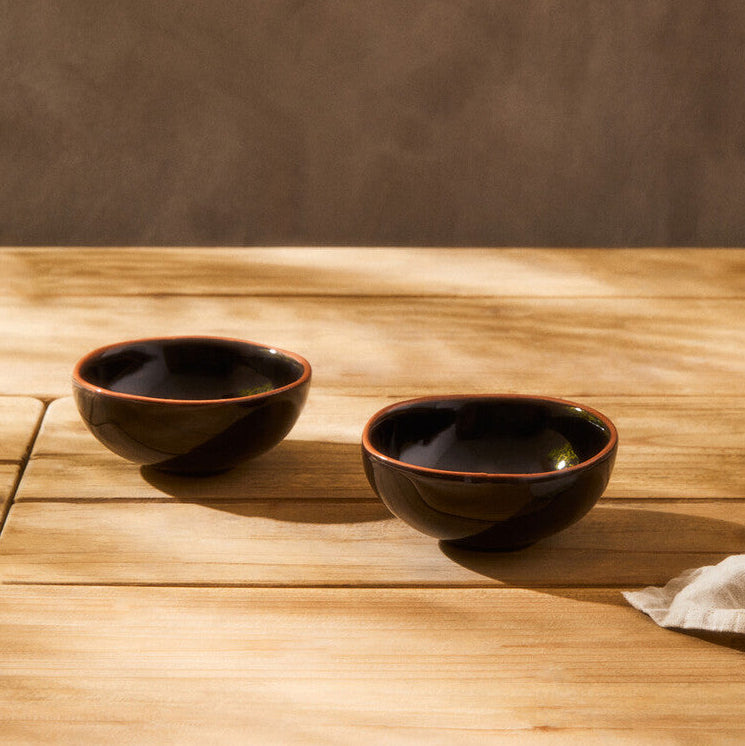 Orsina Calisto Black Glazed Terracotta Bowls - Set of 2