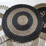 The Rugs Round Seagrass Black Tan Circles Rug - 1m
