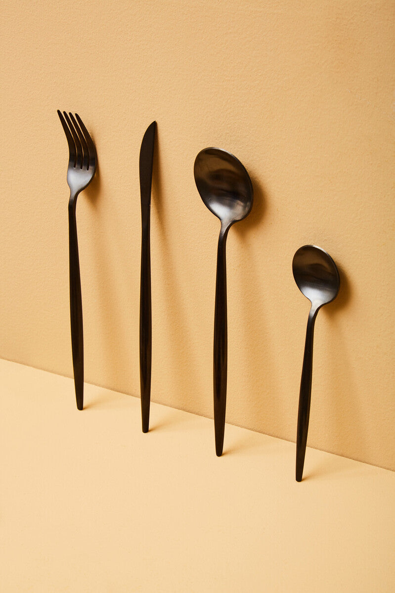 Orsina Modern Retro 16-Piece Matte Black Cutlery Set