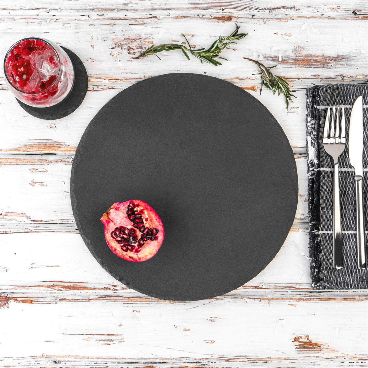 Rinkit Round Slate Placemats & Coasters Set Black - 12pc