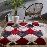 3D Red Geometric Shaggy Rug by The Rugs