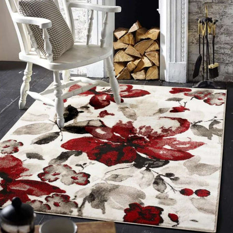 Watercolour Floral Design Rug Red by The Rugs