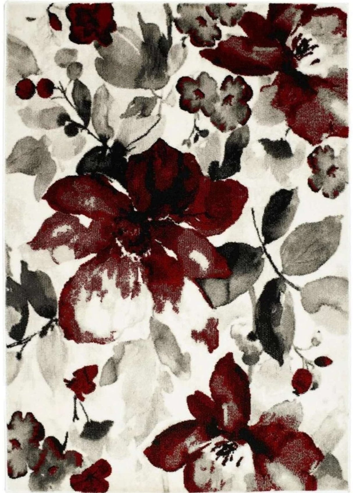 Watercolour Floral Design Rug Red by The Rugs