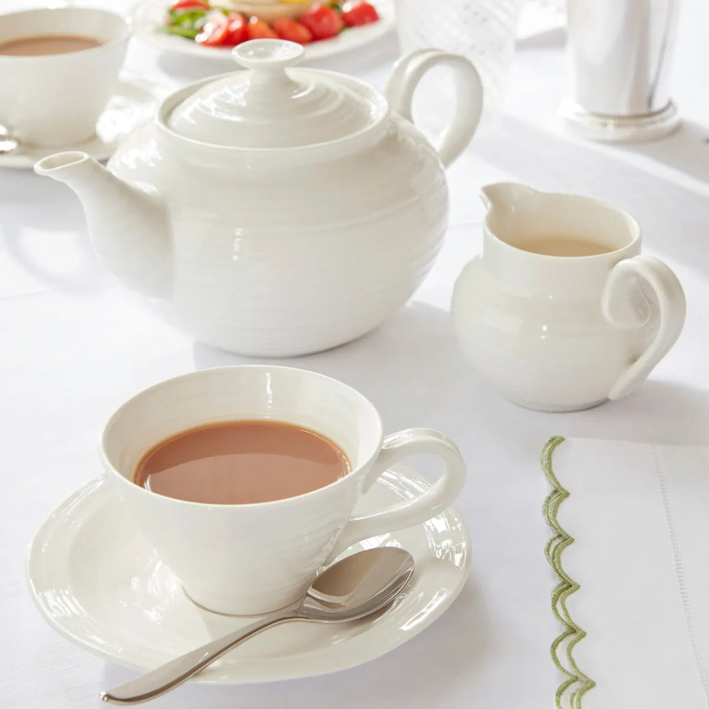 Portmeirion Sophie Conran Porcelain Teacup & Saucer, Set of 4, White