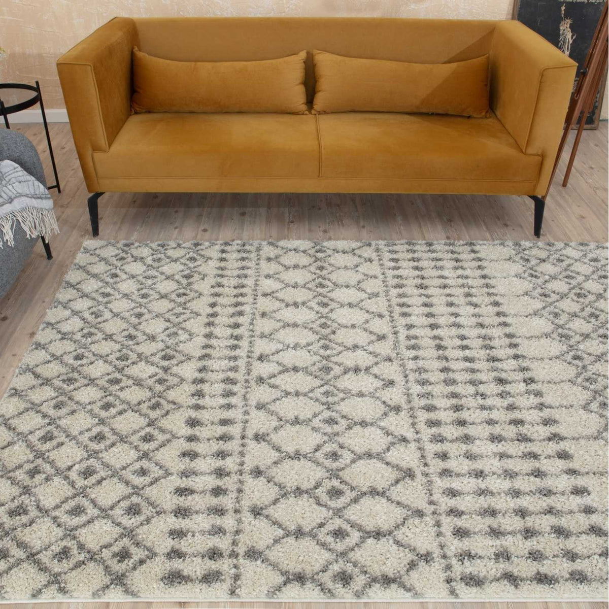 The Rugs Moroccan Ivory Grey Shaggy Rug | 1000