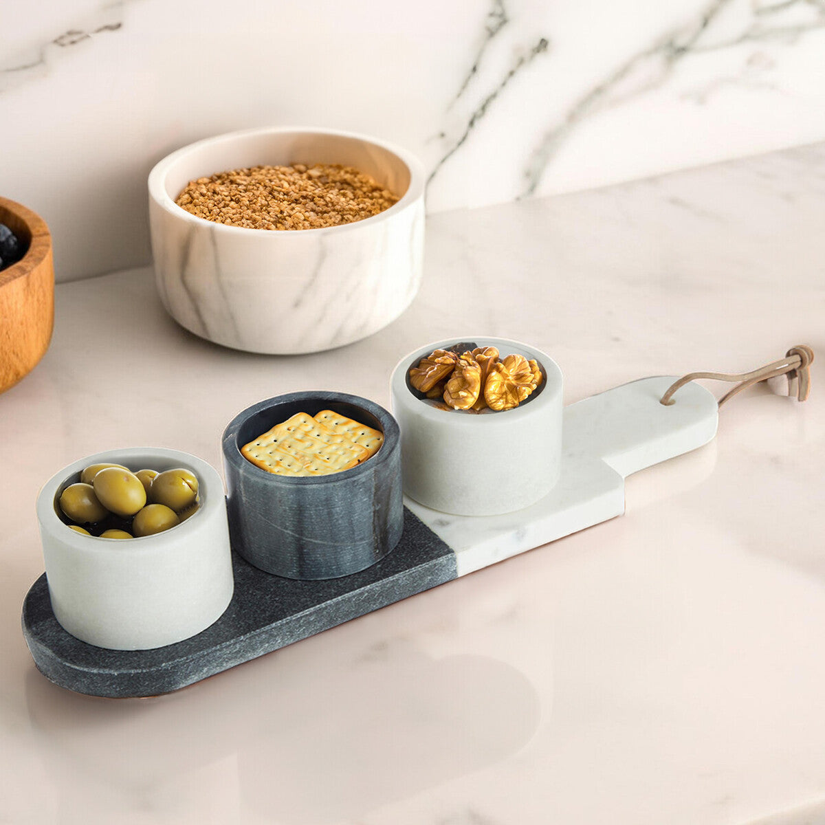 Orsina Bulgari Marble Condiment Bowls & Board Set