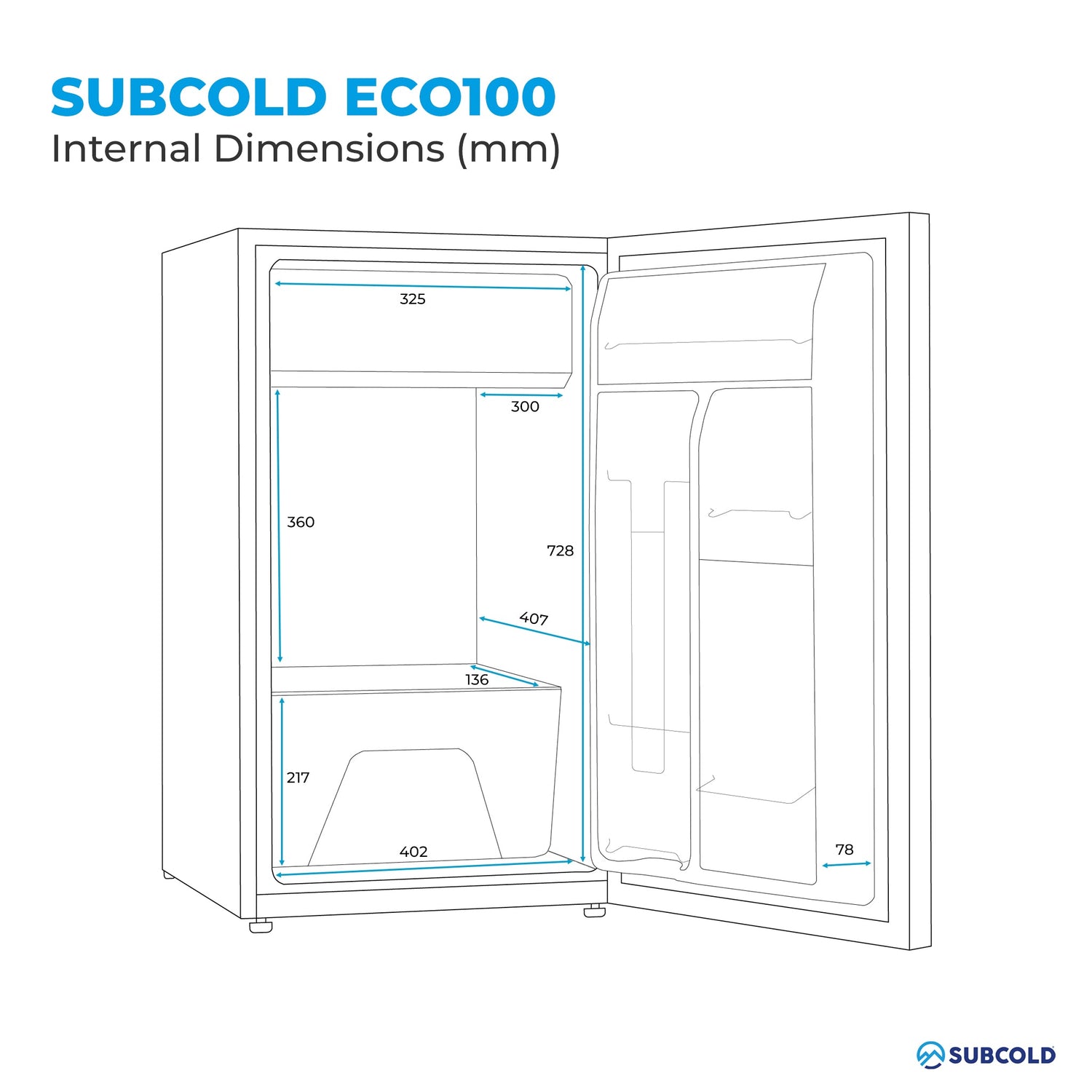 Subcold Eco100 LED Under Counter Fridge - 95L