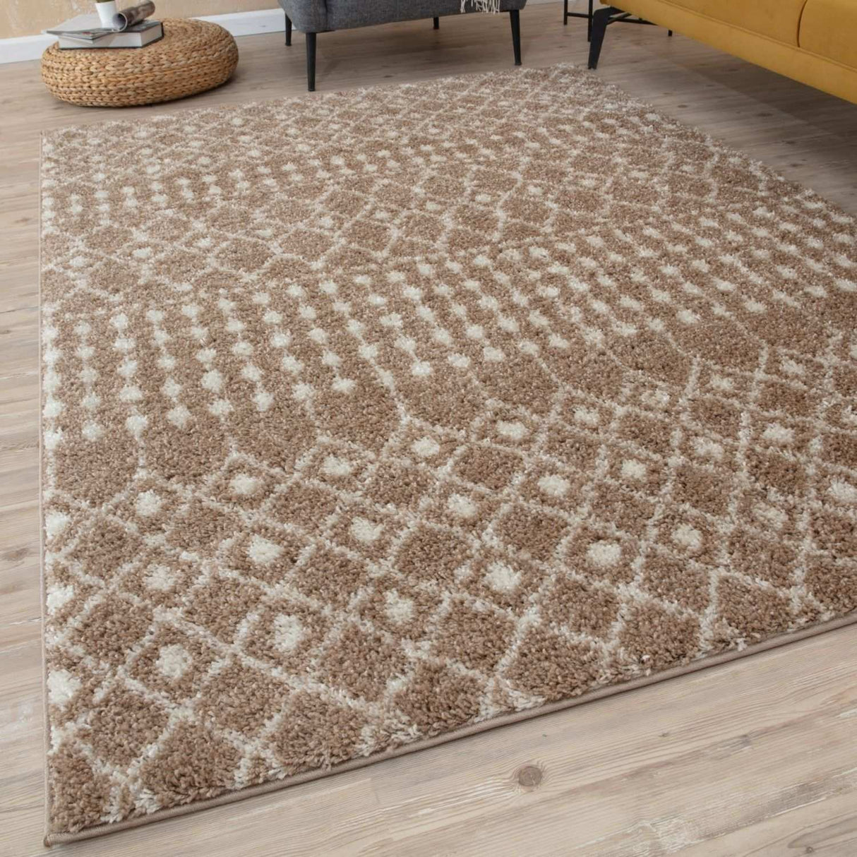 Moroccan Beige Shaggy Rug 1020 by The Rugs