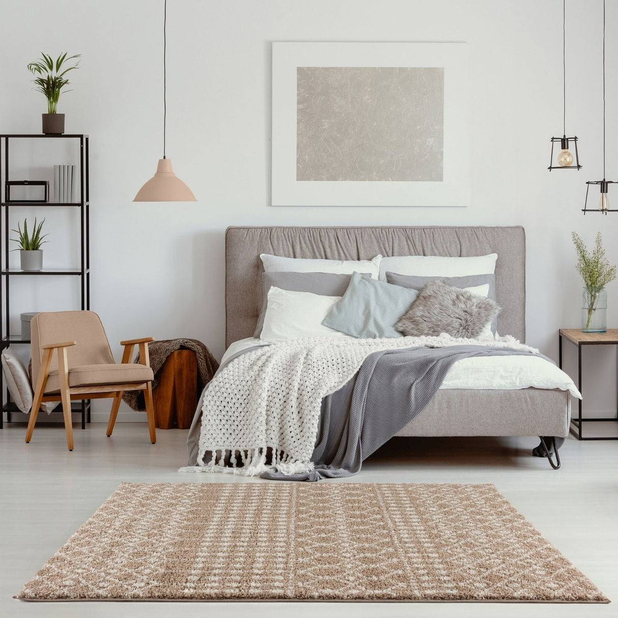 Moroccan Beige Shaggy Rug 1020 by The Rugs