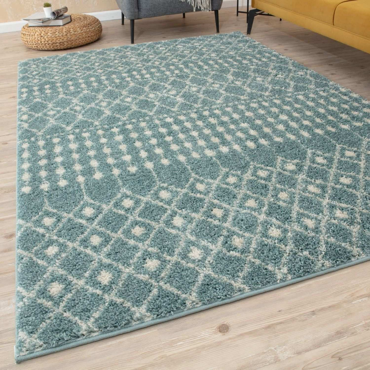 Moroccan Duck Egg Blue Shaggy Rug 1050 | The Rugs