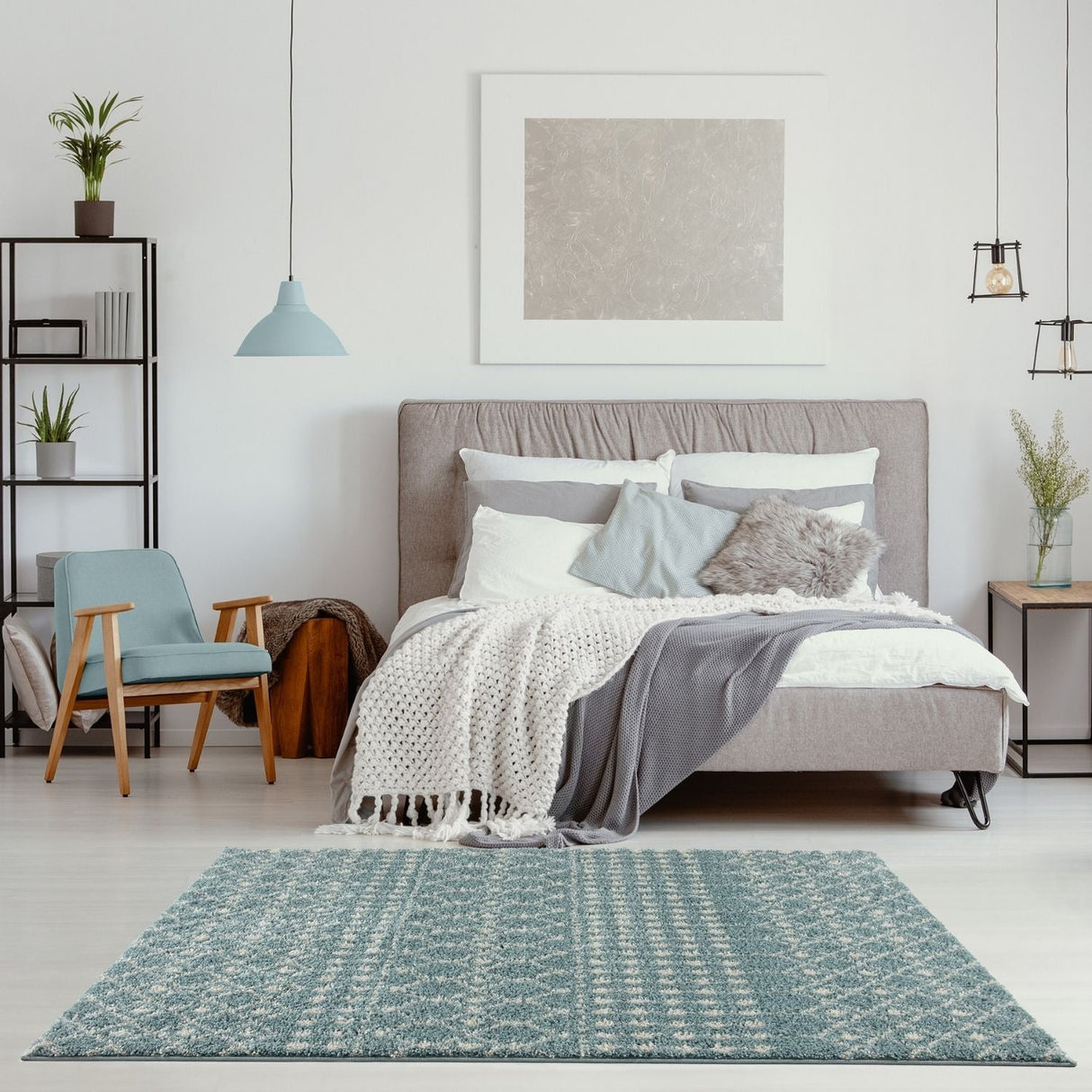 Moroccan Duck Egg Blue Shaggy Rug 1050 | The Rugs