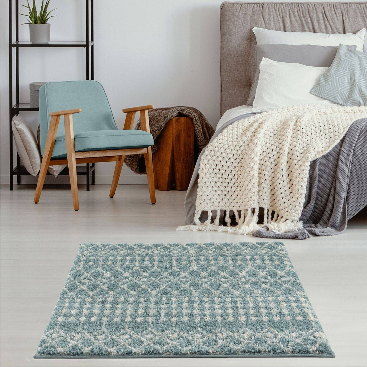 Moroccan Duck Egg Blue Shaggy Rug 1050 | The Rugs