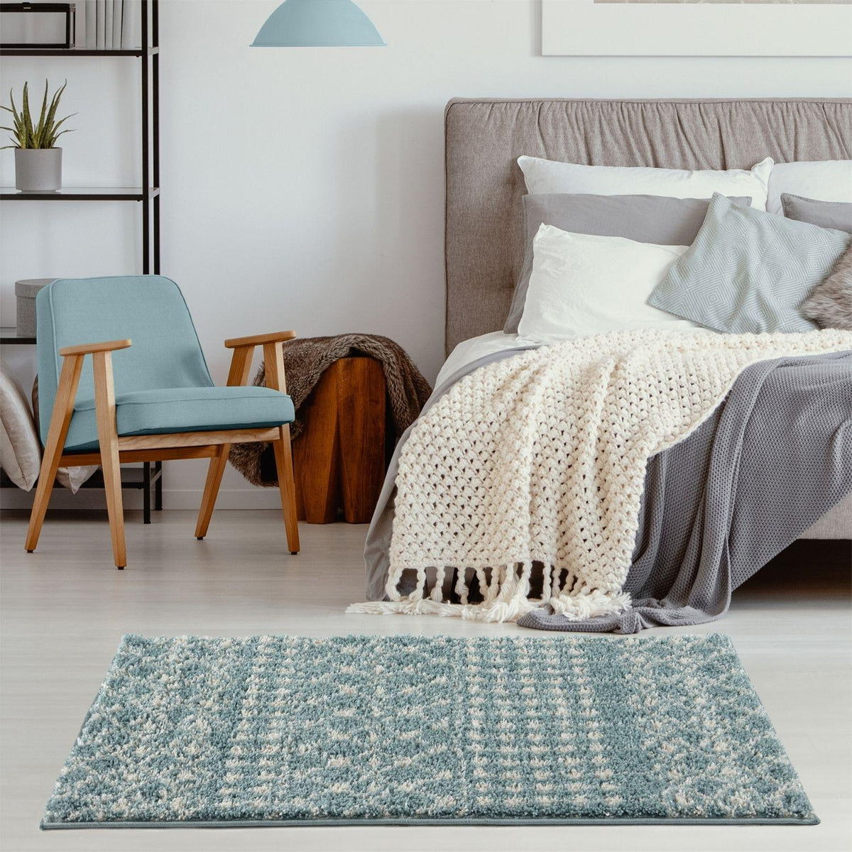 Moroccan Duck Egg Blue Shaggy Rug 1050 | The Rugs