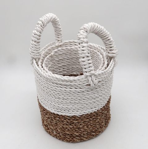 HatiNest Set of 3 Natural Seagrass Storage Baskets - 14, 16 & 17cm