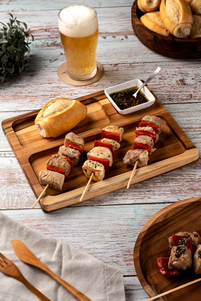 Stolf Teak Snack Tray With 3 Divisions