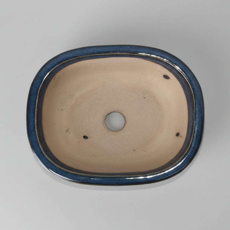 Yorkshire Bonsai Blue Glazed Oval Bonsai Pot with Drainage Tray - 12cm