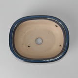 Yorkshire Bonsai Blue Glazed Oval Bonsai Pot with Drainage Tray - 12cm