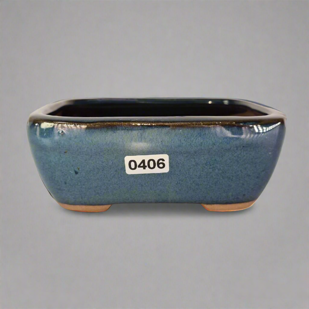 Yorkshire Bonsai Blue Glazed Rectangle Bonsai Pot - 13cm