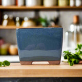 Yorkshire Bonsai Blue Glazed Cascade Square Bonsai Pot - 13cm