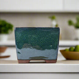Yorkshire Bonsai Dark Green Glazed Cascade Square Bonsai Pot - 13cm