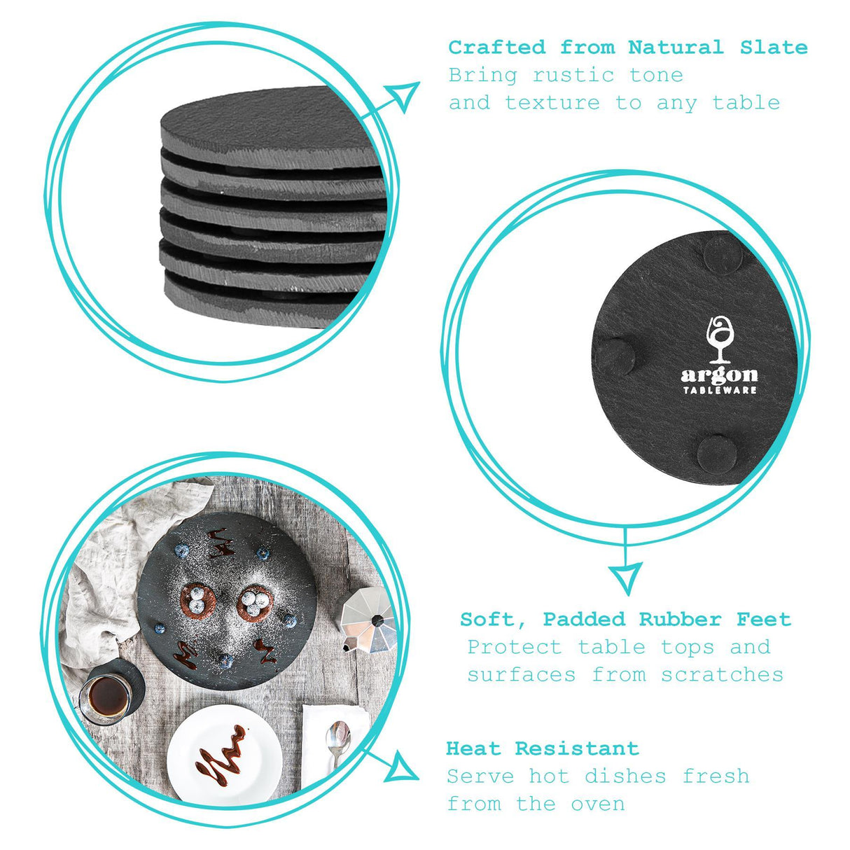 Rinkit Round Linea Slate Placemats & Coasters Dining Set Black - 12pc
