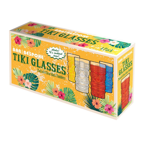 Jeray Bar Bespoke Clear Tiki Glasses Tumblers, 450ml, Pack of 4