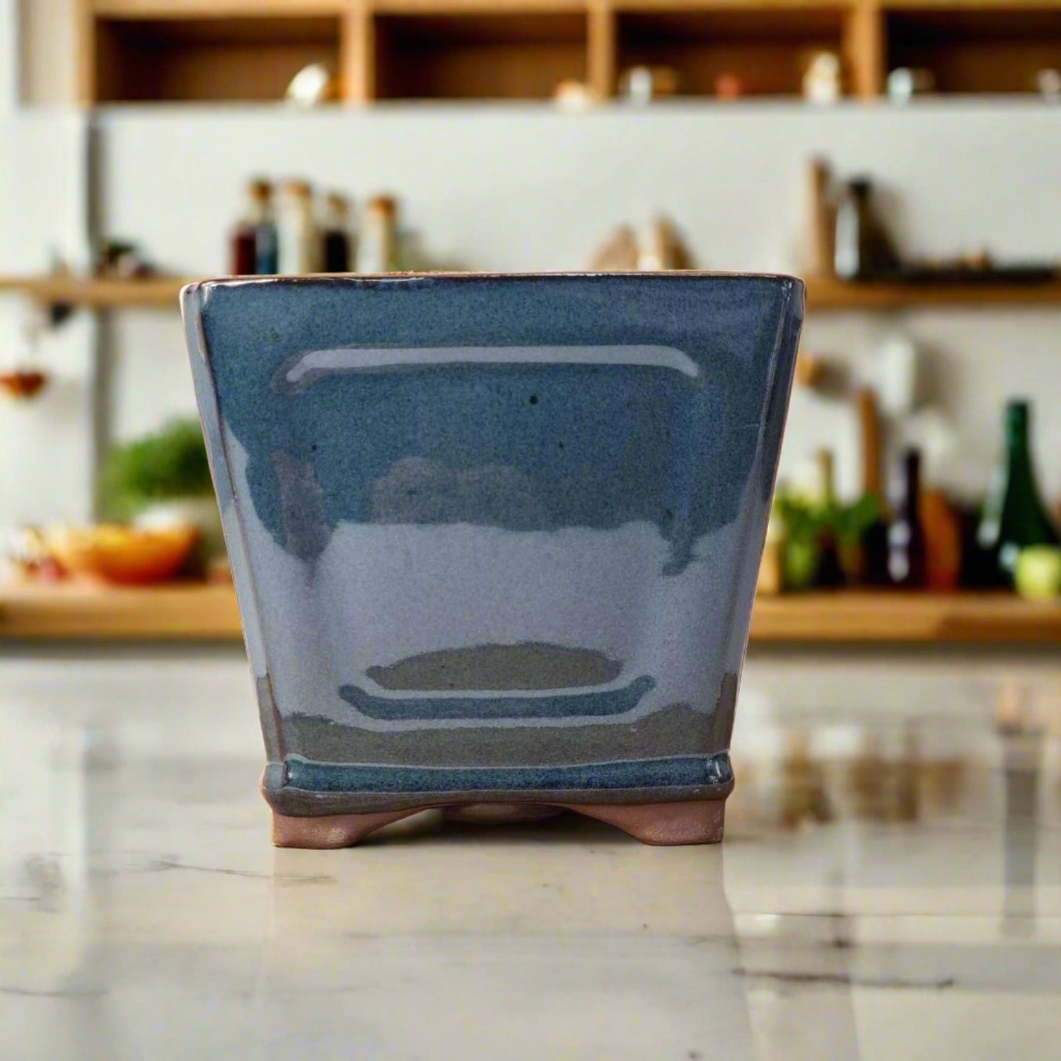 Yorkshire Bonsai Blue Glazed Cascade Bonsai Pot Square - 14cm