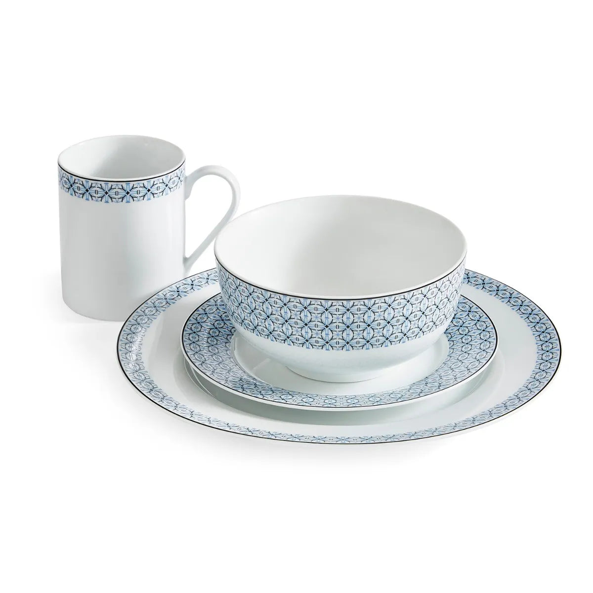 Portmeirion Home 16 Piece Mallorca Porcelain Dinner Set with Geometric Border