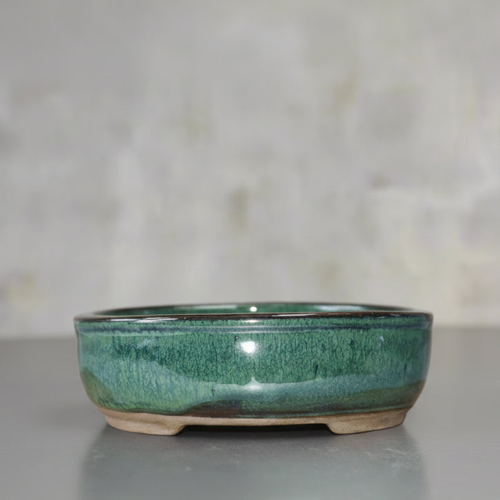Yorkshire Bonsai Oval Glazed Bonsai Pot Green - 16cm