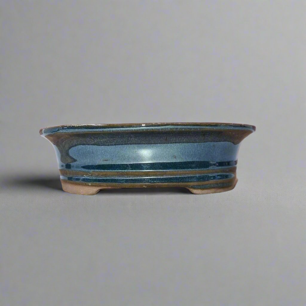 Yorkshire Bonsai Oval Glazed Bonsai Pot Blue - 16cm