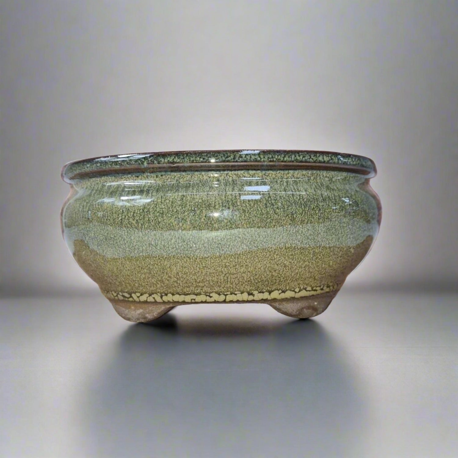 Yorkshire Bonsai Oval Glazed Bonsai Pot Green - 16cm