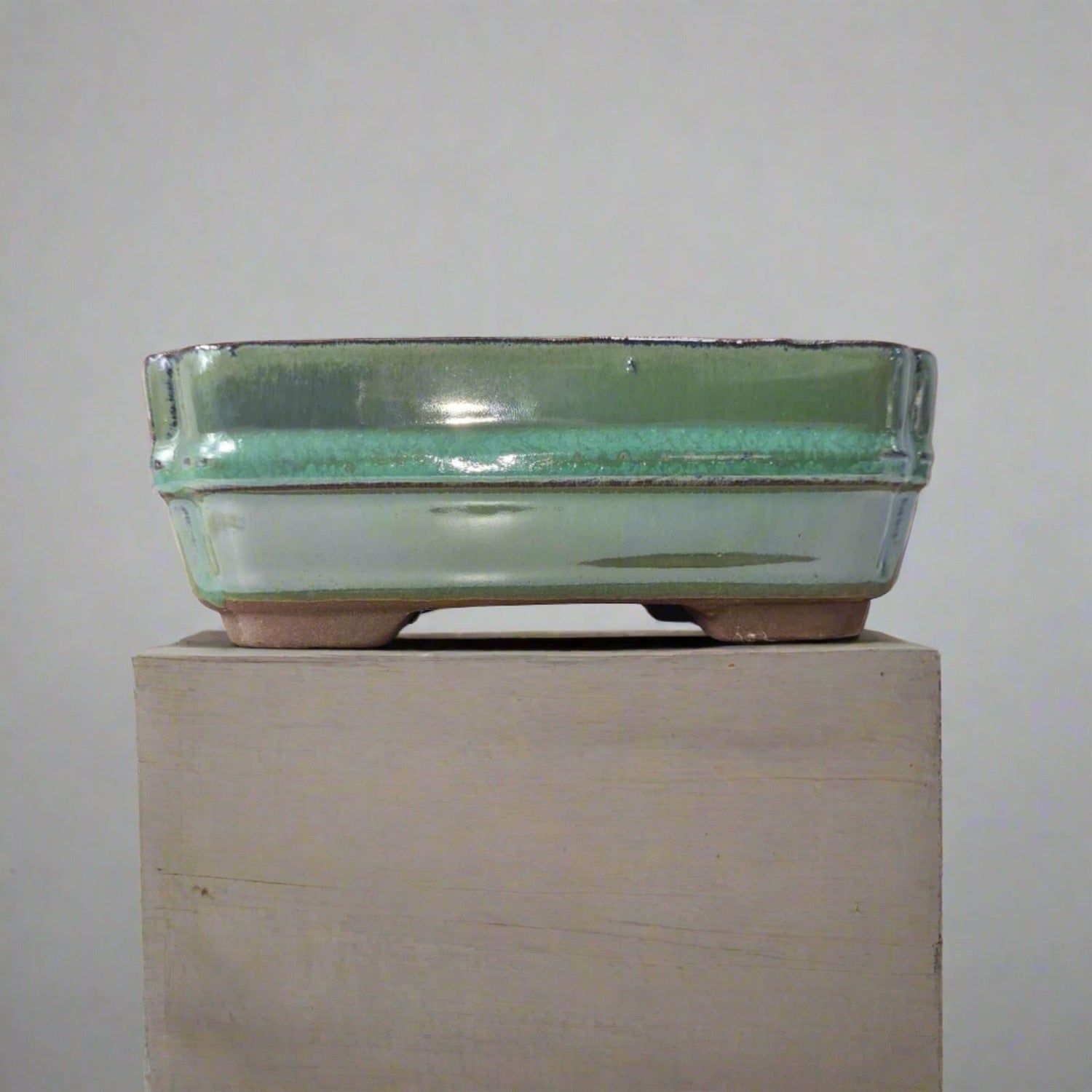 Yorkshire Bonsai Rectangular Glazed Bonsai Pot Green - 16cm