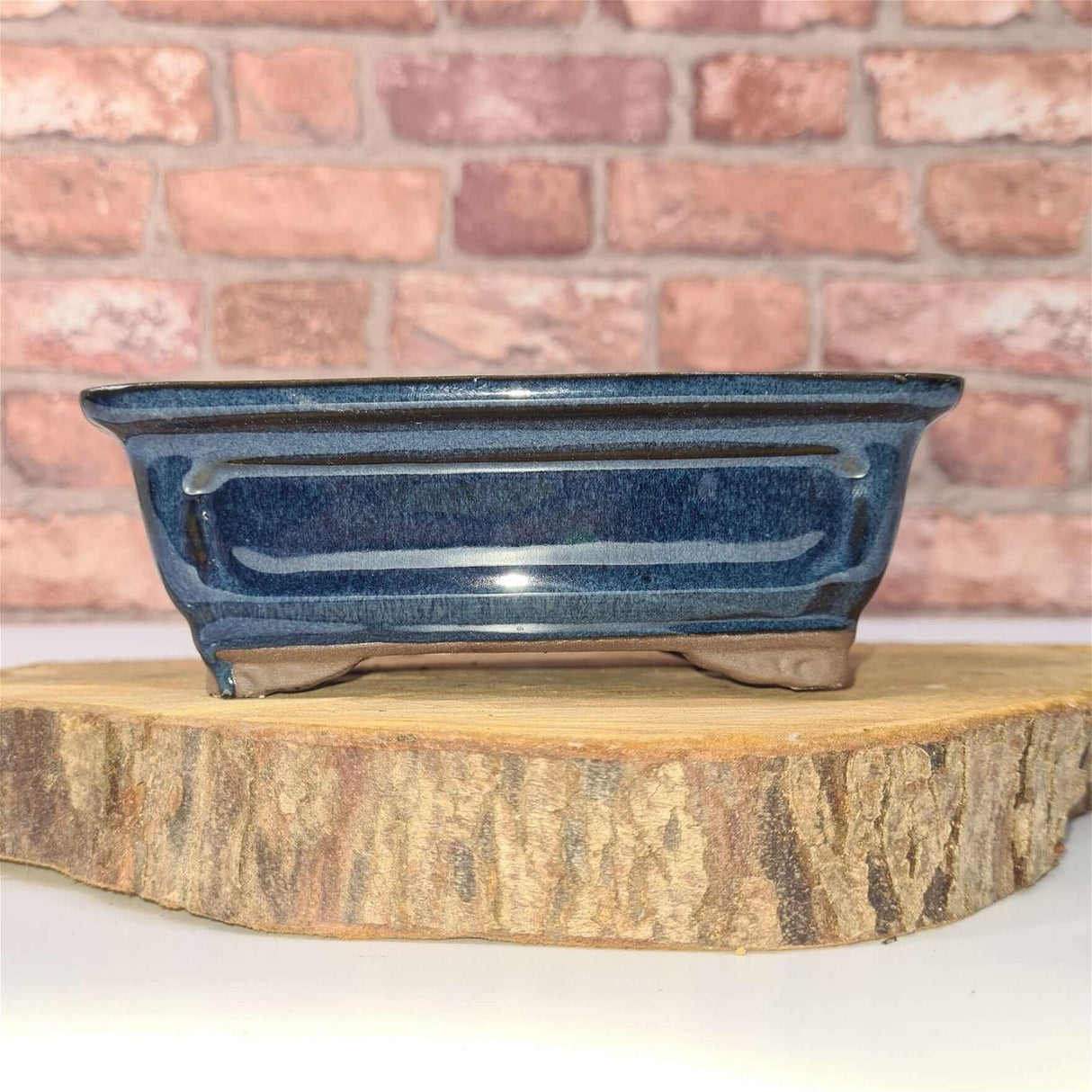 Yorkshire Bonsai Blue Glazed Rectangle Bonsai Pot - 16cm
