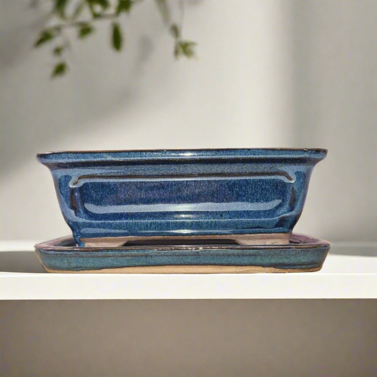 Yorkshire Bonsai Blue Glazed Rectangle Bonsai Pot - 16cm